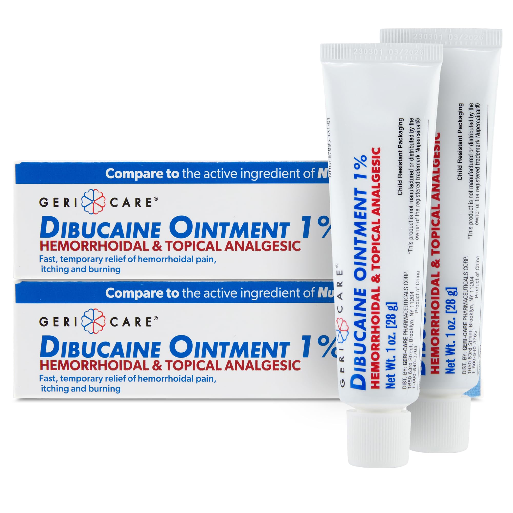 GeriCare Dibucaina hemorroides crema en tubo de 1oz para alivio rápido del dolor