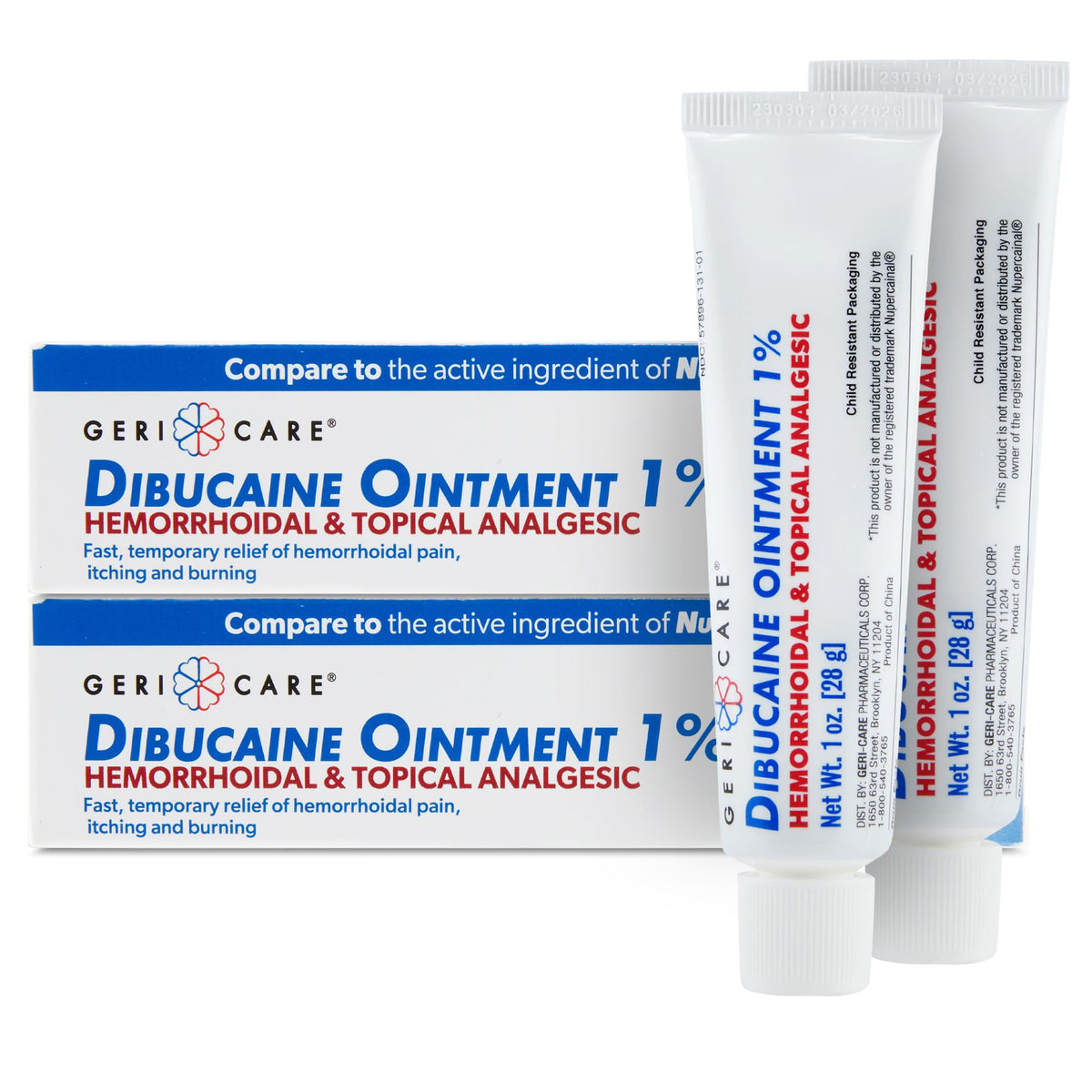 GeriCare Dibucaina hemorroides crema en tubo de 1oz para alivio rápido del dolor