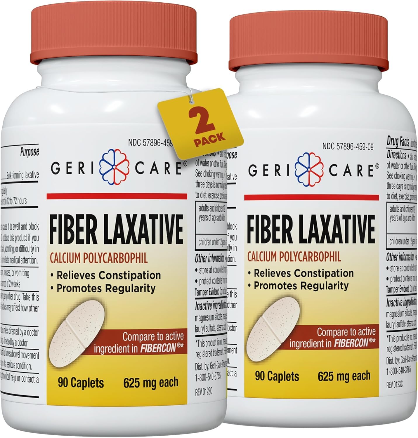 GeriCare laxante de fibra caplets 625 mg para alivio suave del estreñimiento