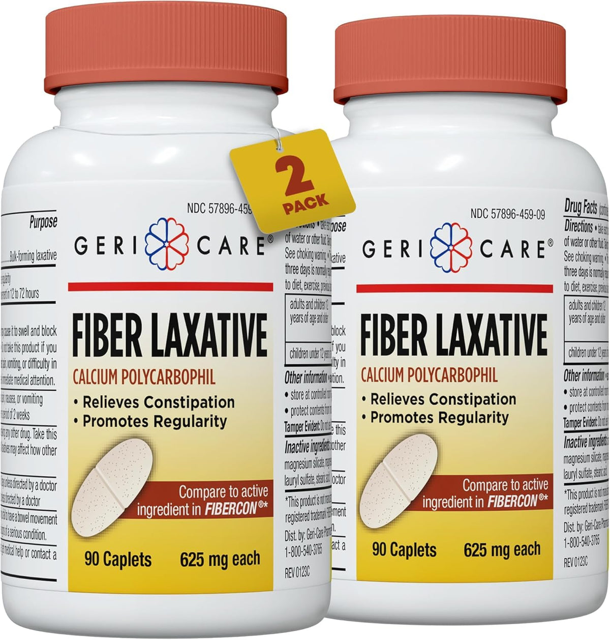 GeriCare laxante de fibra caplets 625 mg para alivio suave del estreñimiento