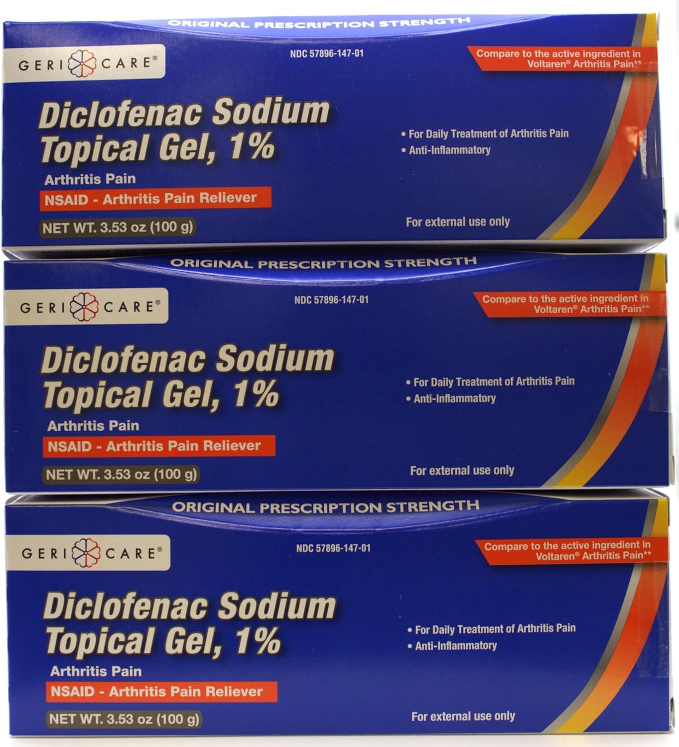 GeriCare gel diclofenaco 1% en botella para alivio localizado del dolor articular