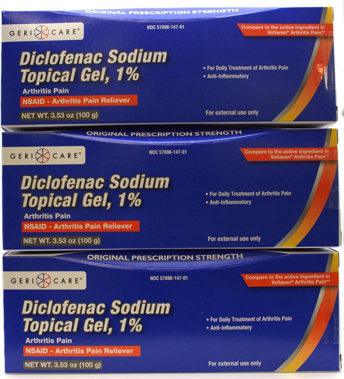GeriCare gel diclofenaco 1% en botella para alivio localizado del dolor articular