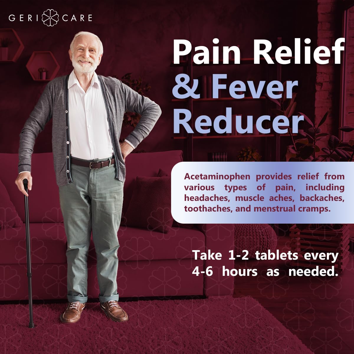 GeriCare paracetamol 500 mg: tabletas fáciles de tragar.