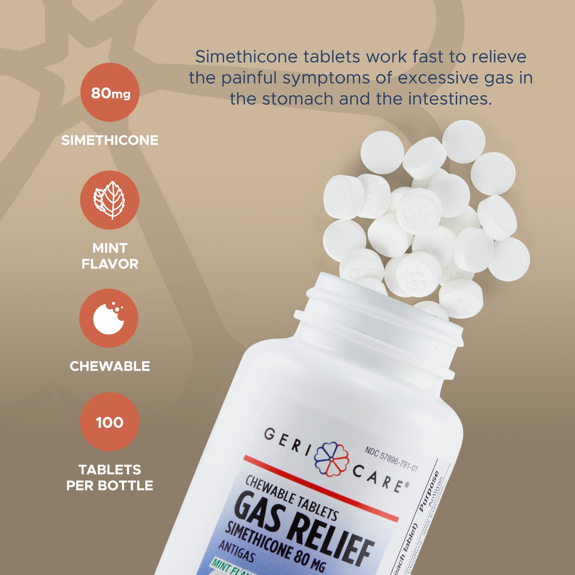 GeriCare 80 mg tableta masticable tras las comidas para mayor comodidad