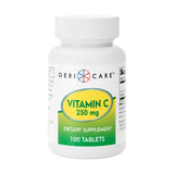 GeriCare Vitamina C 250 mg: botella lista para reforzar el sistema inmunológico diariamente.