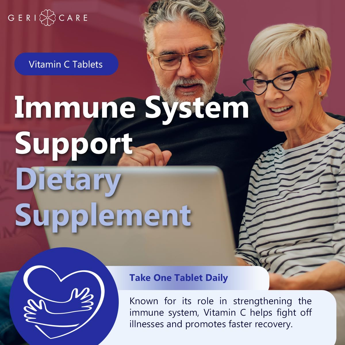 GeriCare Vitamina C 250 mg: detalle de cápsula naranja para apertura fácil.