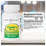 GeriCare Vitamina C 250 mg: empaque compacto para uso diario.