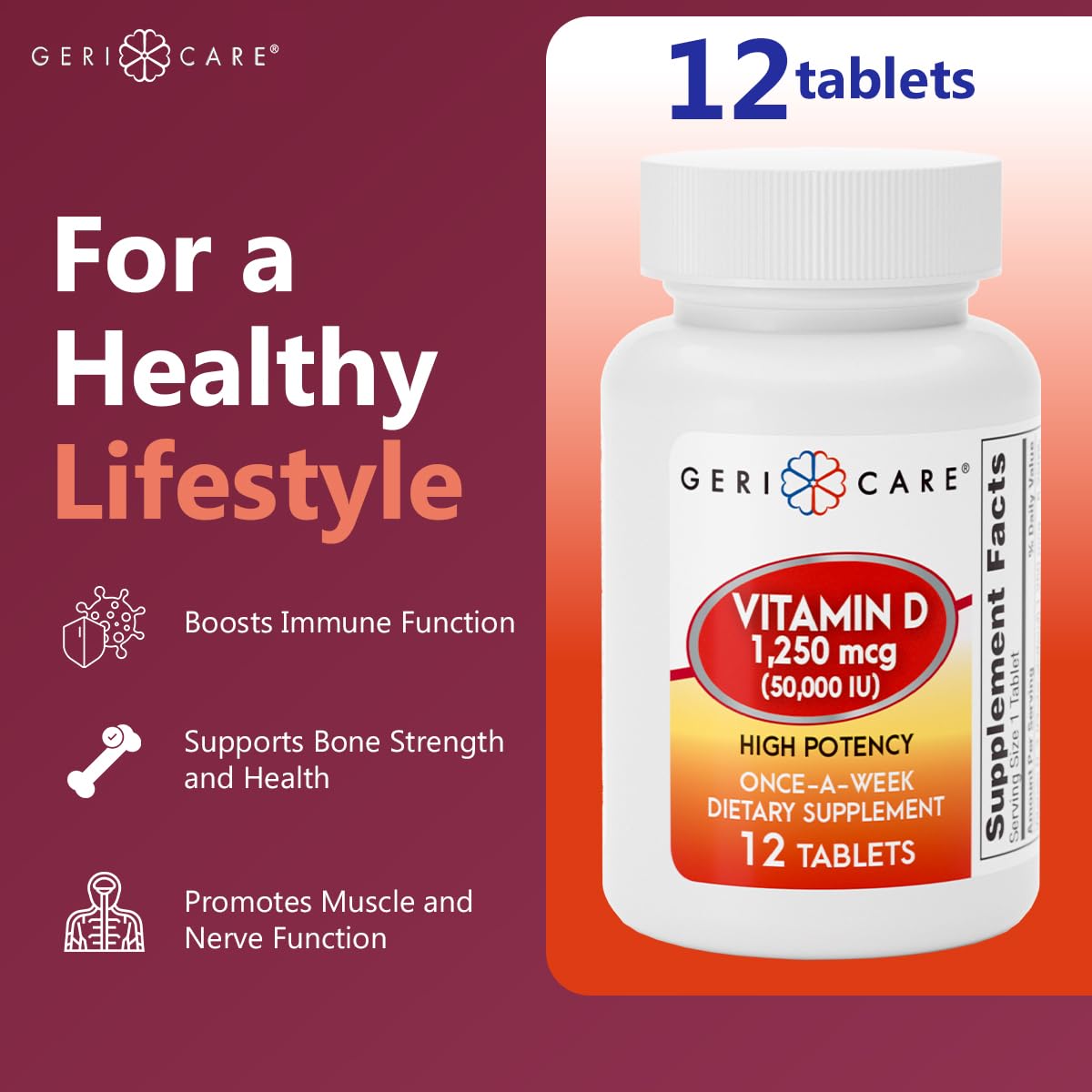 GeriCare Vitamina D 1250mcg: dosis semanal para conveniencia
