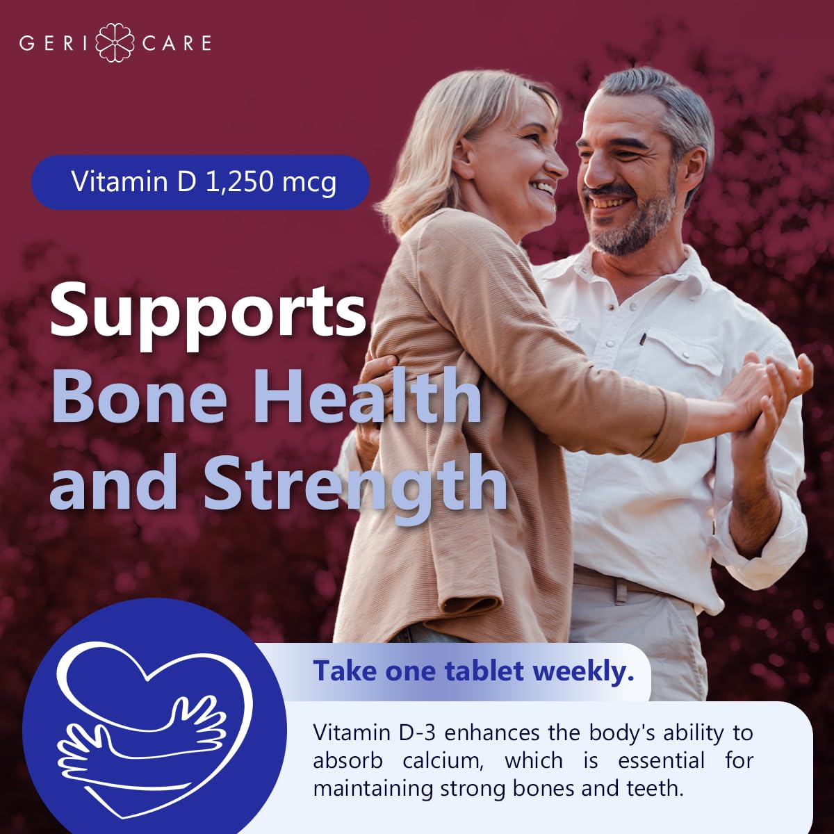 GeriCare Vitamina D 1250mcg: etiqueta con 50.000 UI para referencia