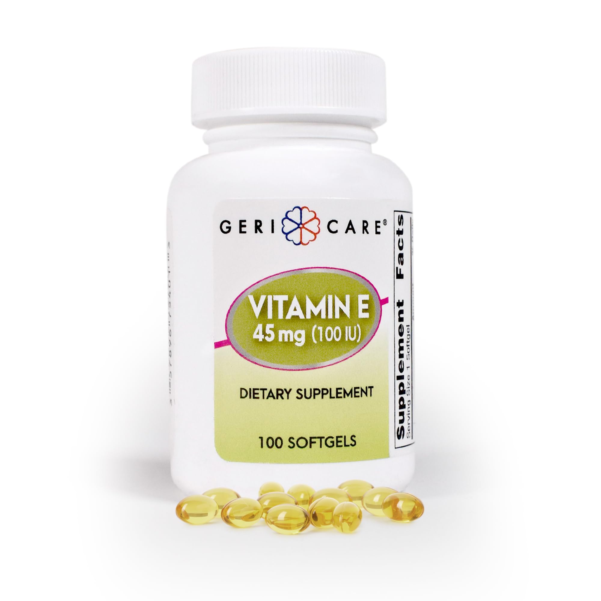 GeriCare Vitamina E: botella de cápsulas ideal para cuidado de piel y soporte inmunitario