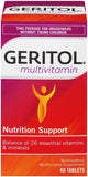 Geritol calidad y confianza en cada tableta multivitamínica.