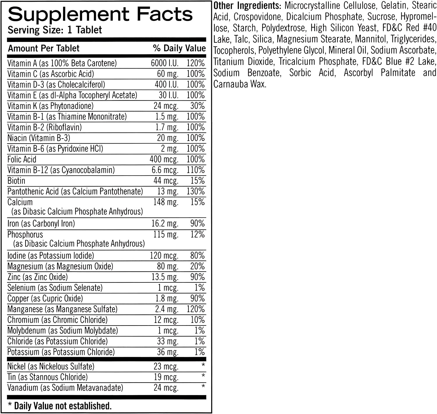 Geritol Complete: primeros planos de vitaminas y minerales esenciales.