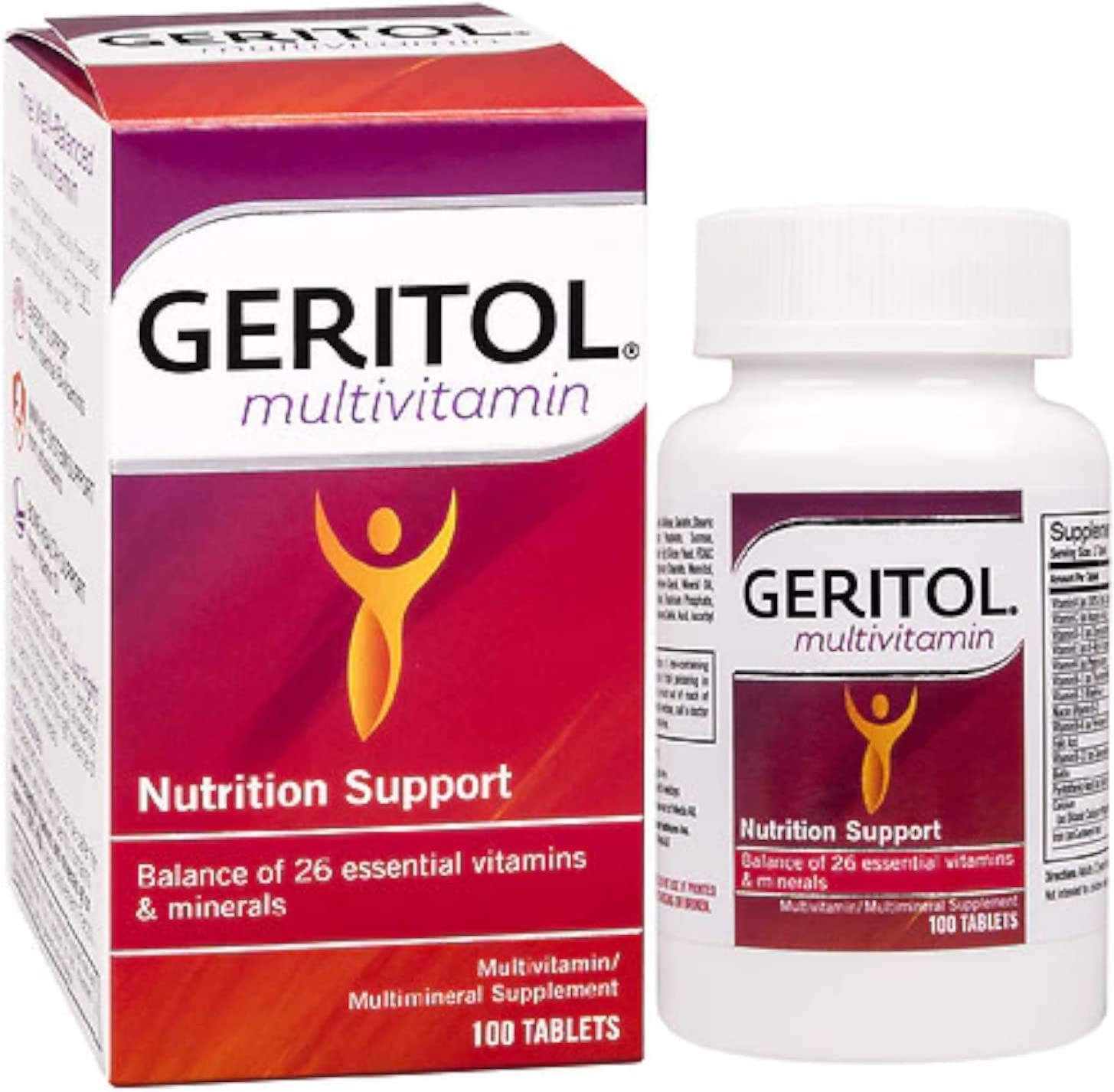 Geritol Complete: primer plano de tabletas para consumo diario.