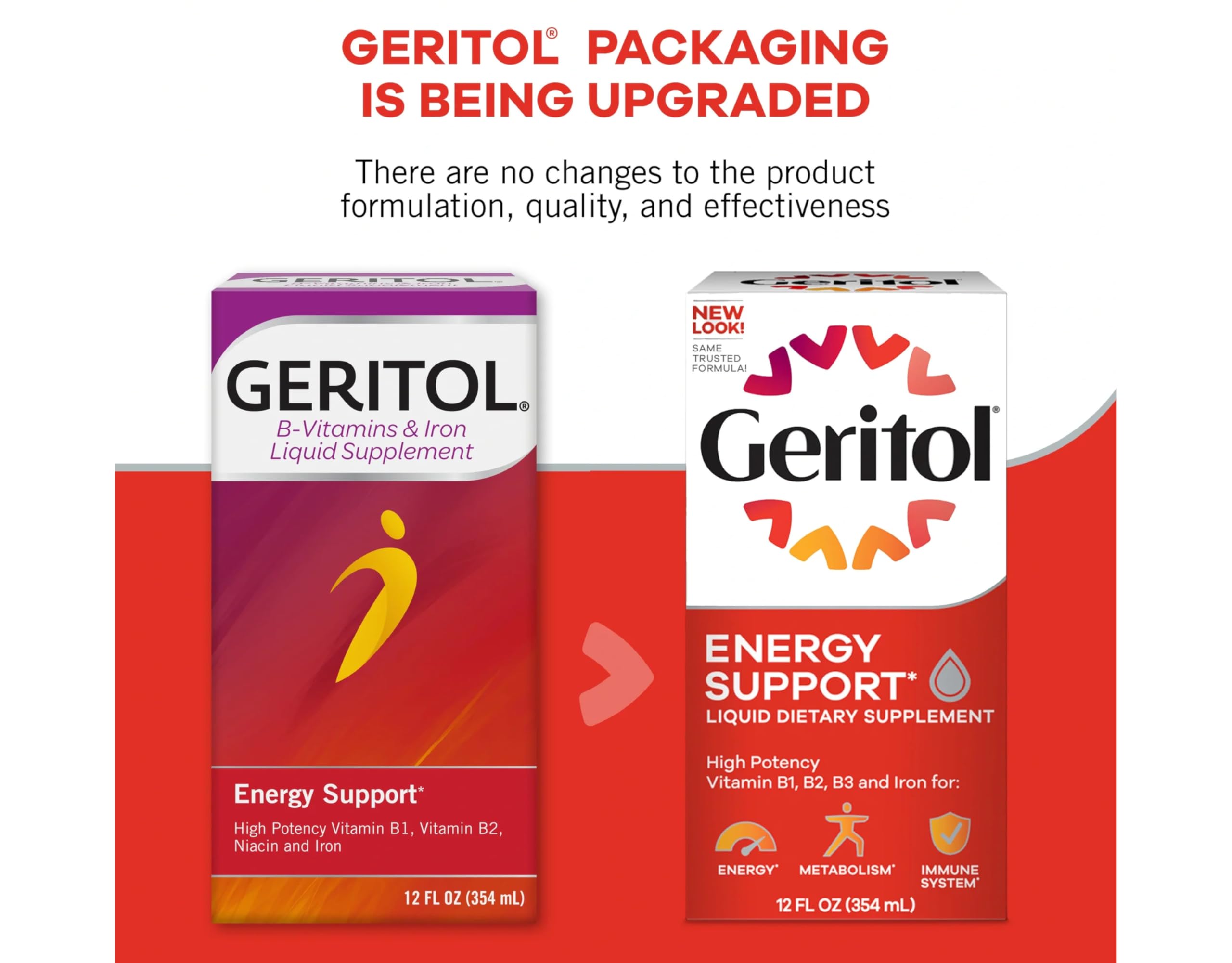 Geritol líquido, uso diario, ideal para rutinas ocupadas.