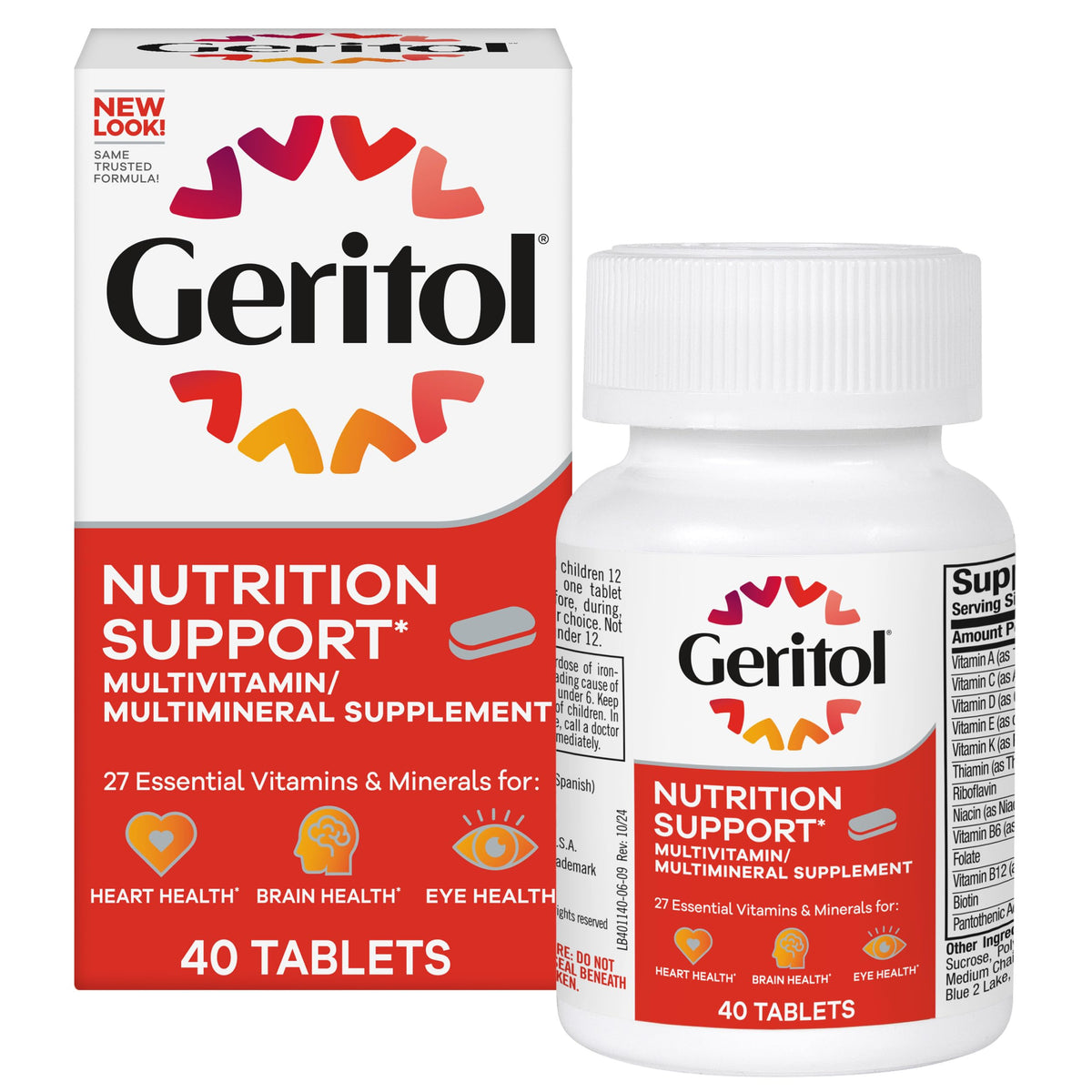 Geritol multivitamínico, frente del paquete, ideal para apoyo diario de energía.