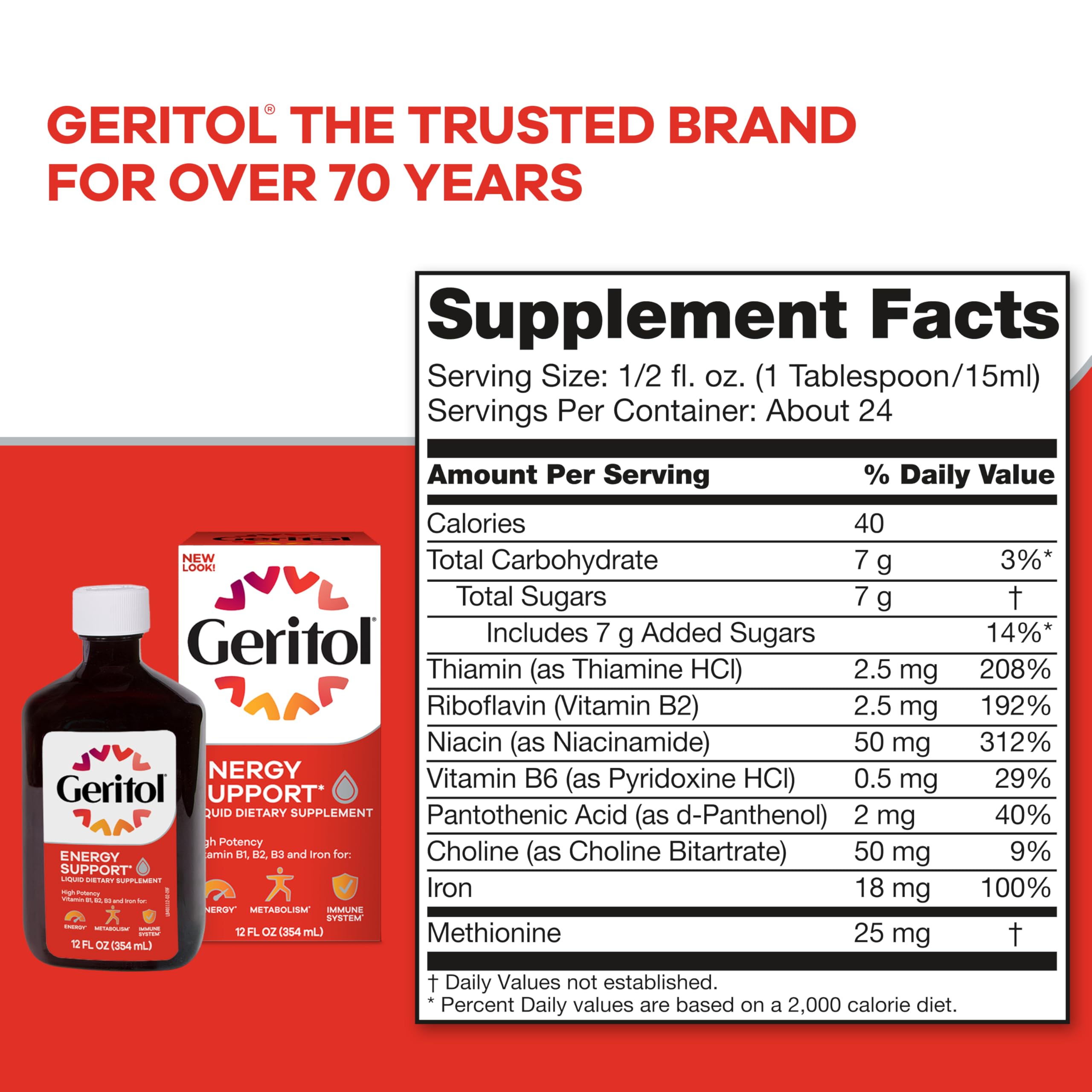 Geritol con vitaminas B para apoyar metabolismo y energía diaria