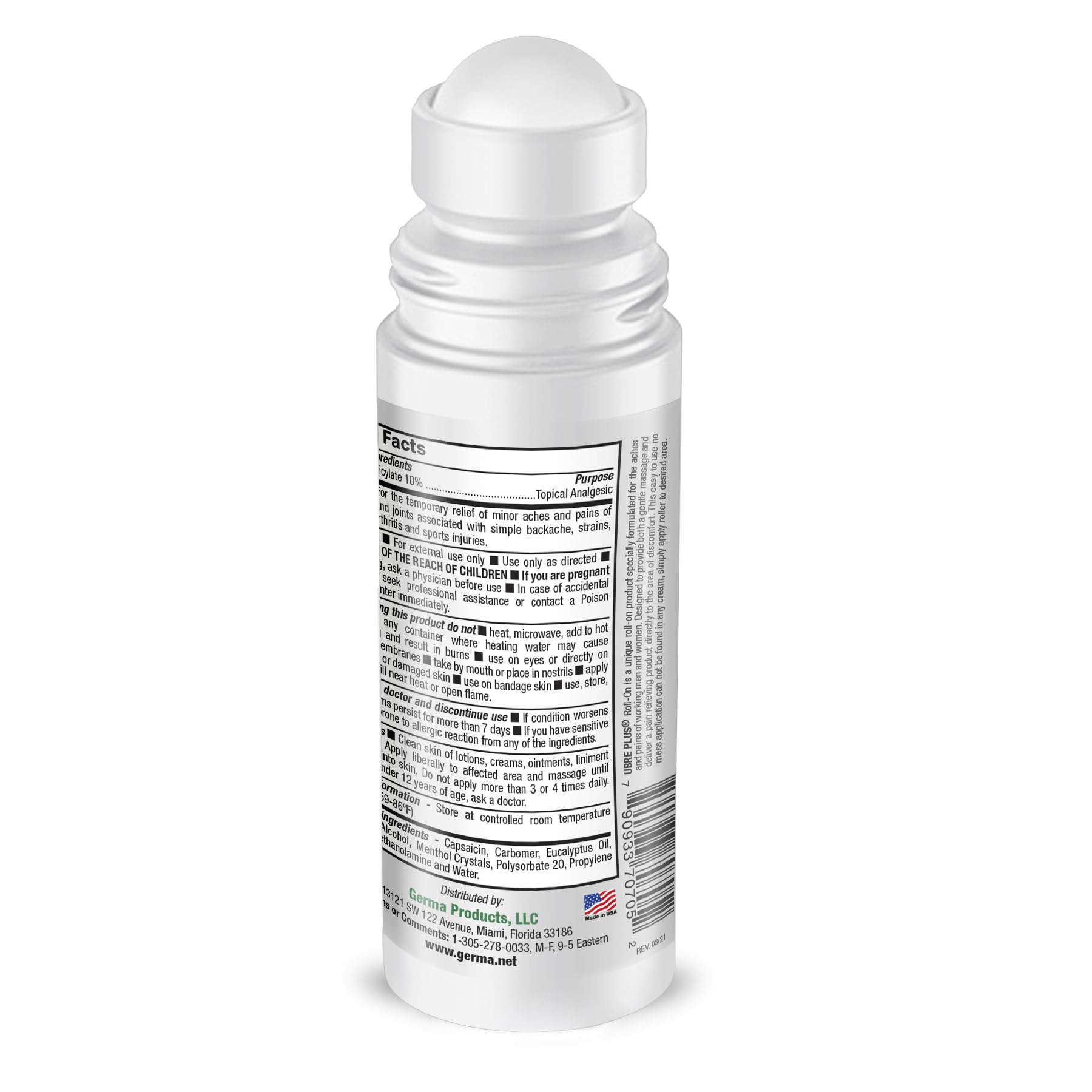Germa Ubre Plus Roll-On ofrece alivio dirigido en articulaciones y tendones.