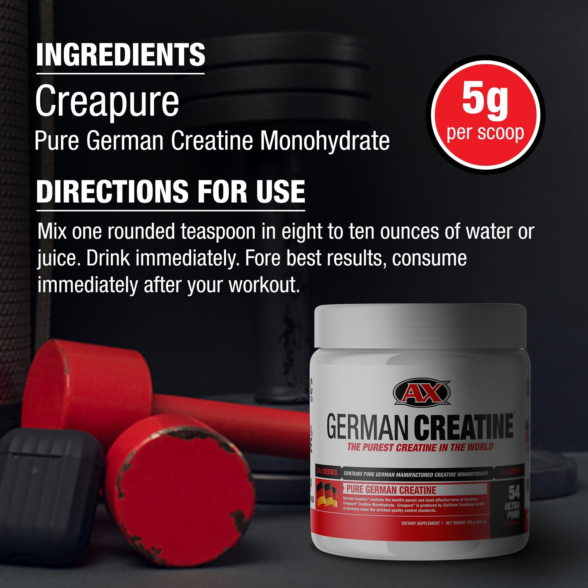 German Creatine en polvo micronizado para energía sostenida