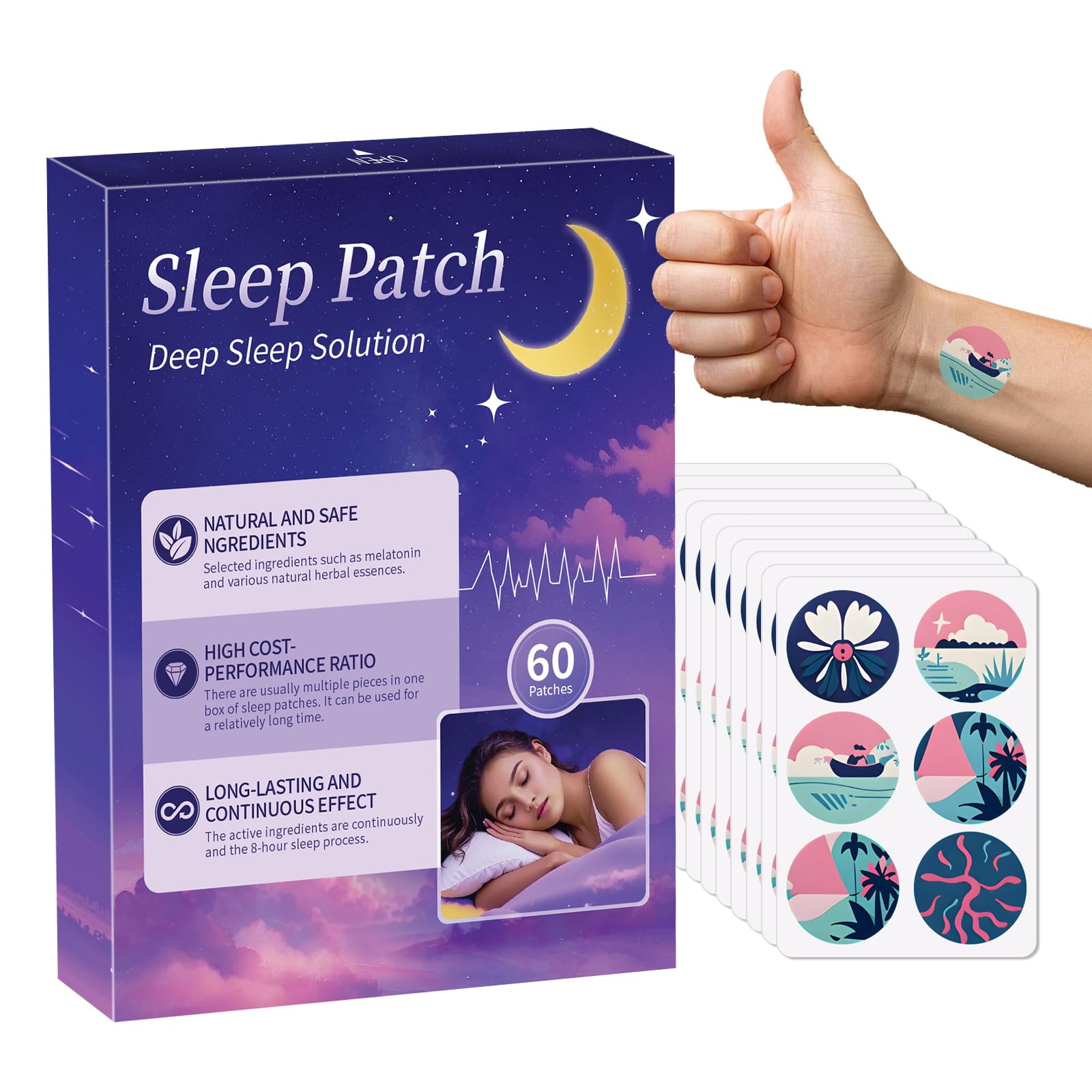 Gethorey Parches de Sueño: caja de 60 parches para dormir mejor durante la noche.