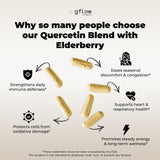 gflow quercetina con bromelina en etiqueta; cápsulas vegetales para uso diario.