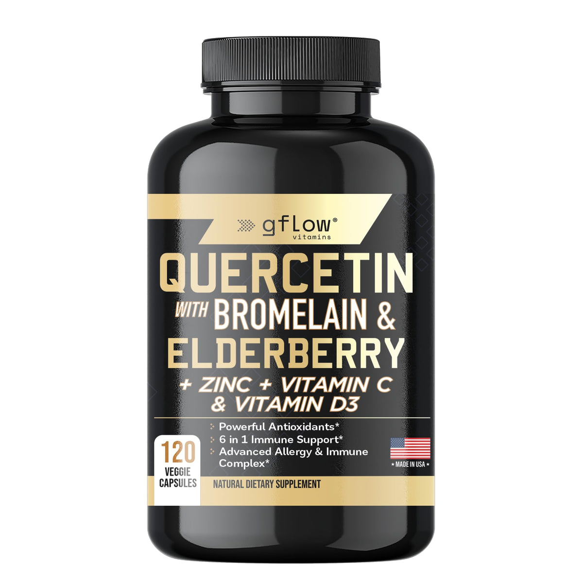 gflow vitaminas quercetina con bromelina en frasco; apoyo diario al sistema inmune.