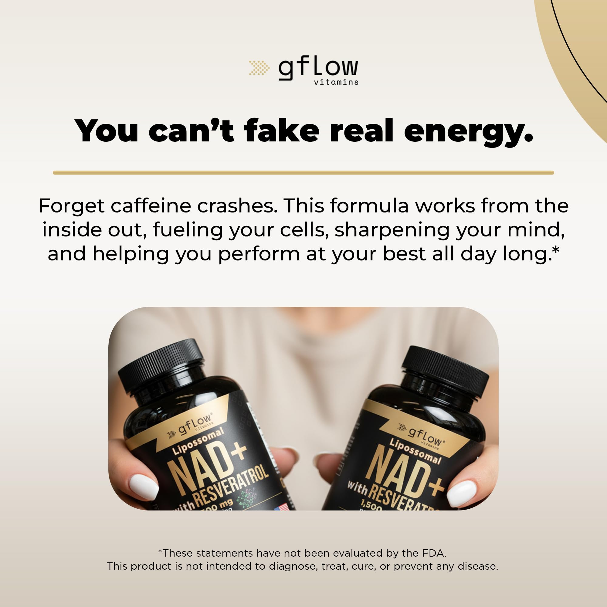 gflow vitamins cápsulas NAD+ liposomales, forma conveniente de consumo.