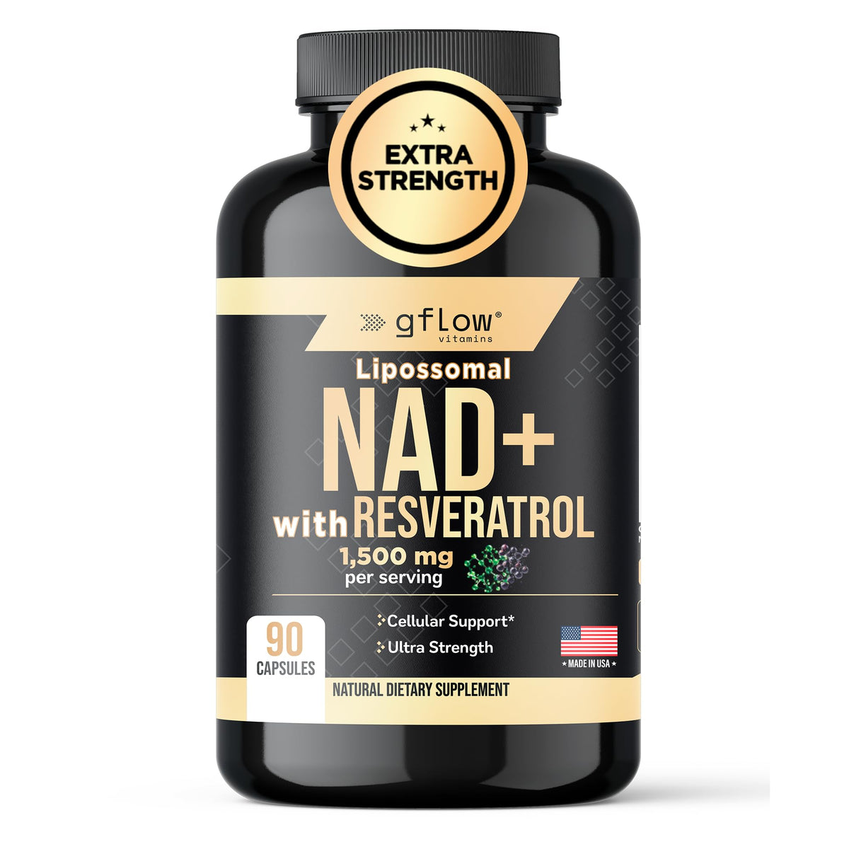 gflow vitamins NAD+ liposomal en botella, mejor absorción para energía diaria.