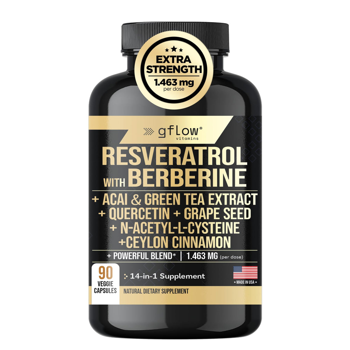 gflow vitamins resveratrol-berberine-green-tea-bottle: botella lista para apoyar la salud diaria