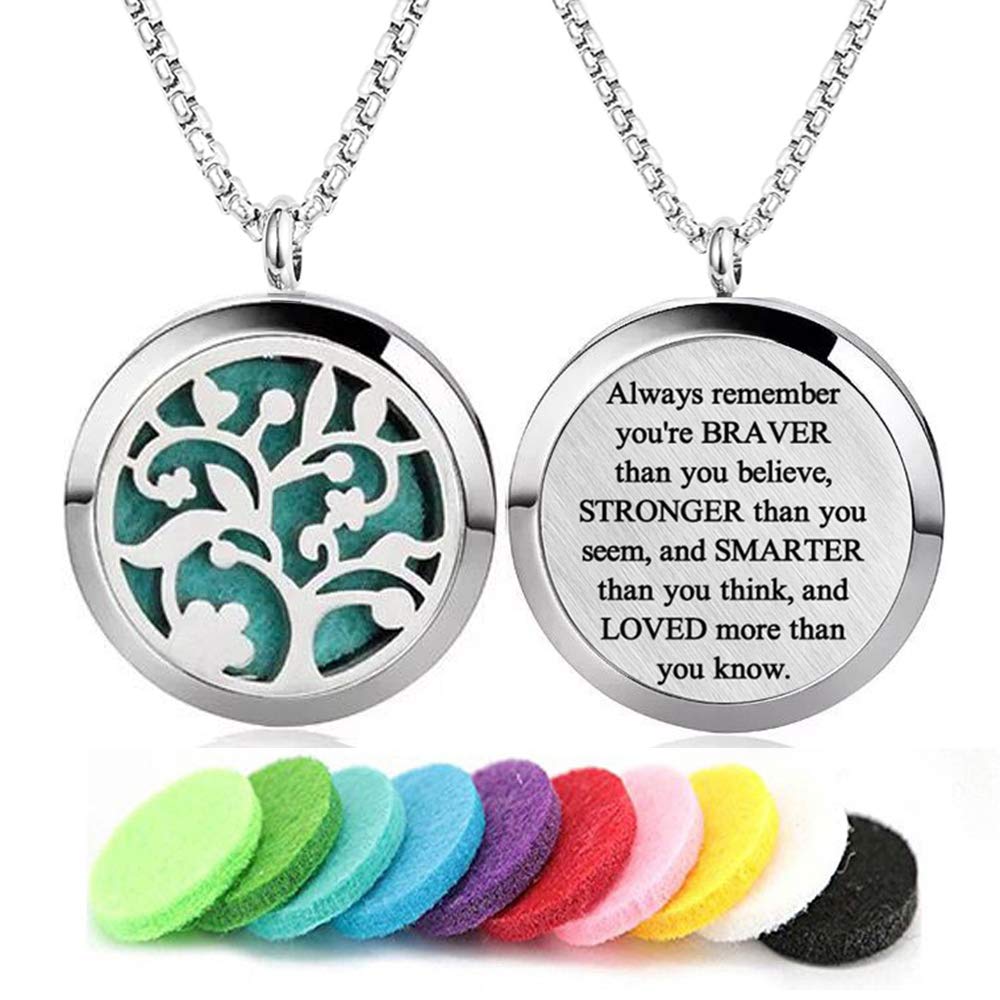 GFONDINGD collar-difusor en acero inoxidable con árbol de la vida para aromaterapia.