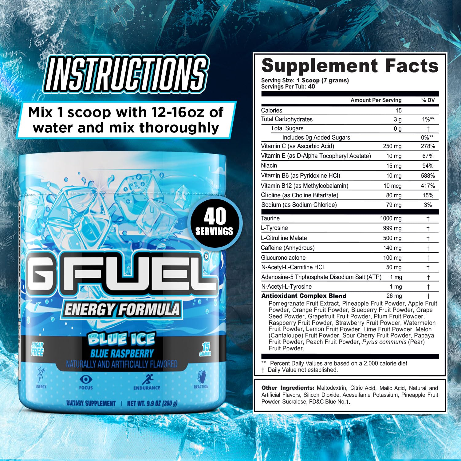 G Fuel Blue Ice favorece el enfoque sostenido durante partidas.