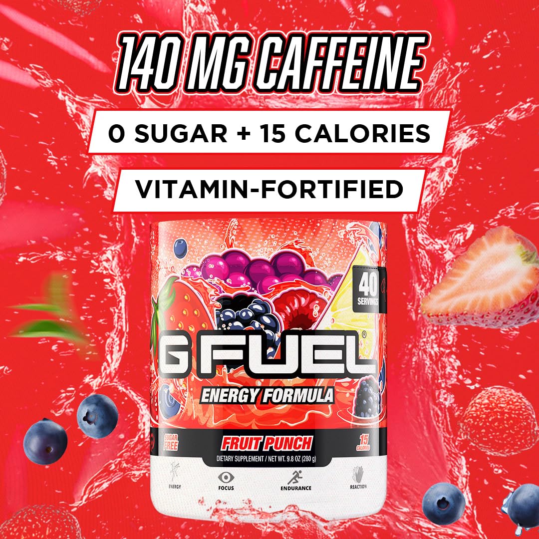 G Fuel sabor Fruta, polvo medido en cuchara, energía sostenida para competir.