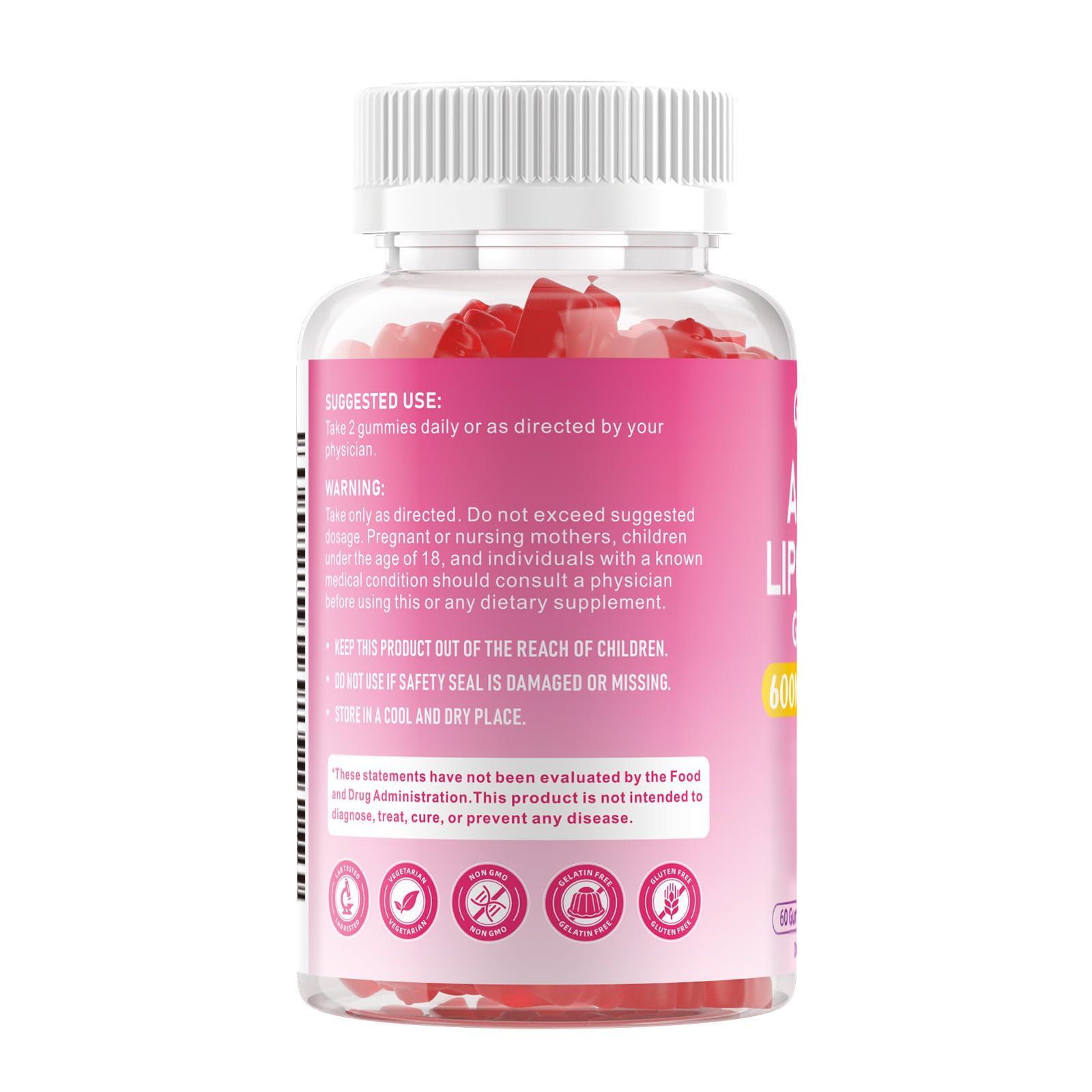 GGMMUU dosis de 600 mg por porción, ácido alfa lipoico.