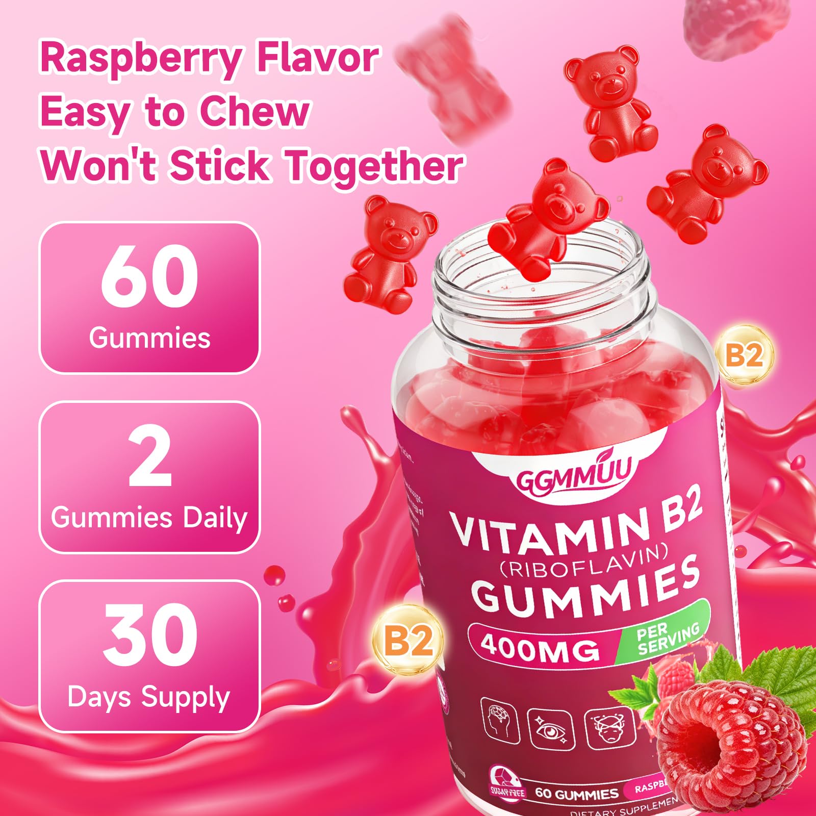 GGMMUU B2 frambuesa sin gluten, sin lactosa y sin soja