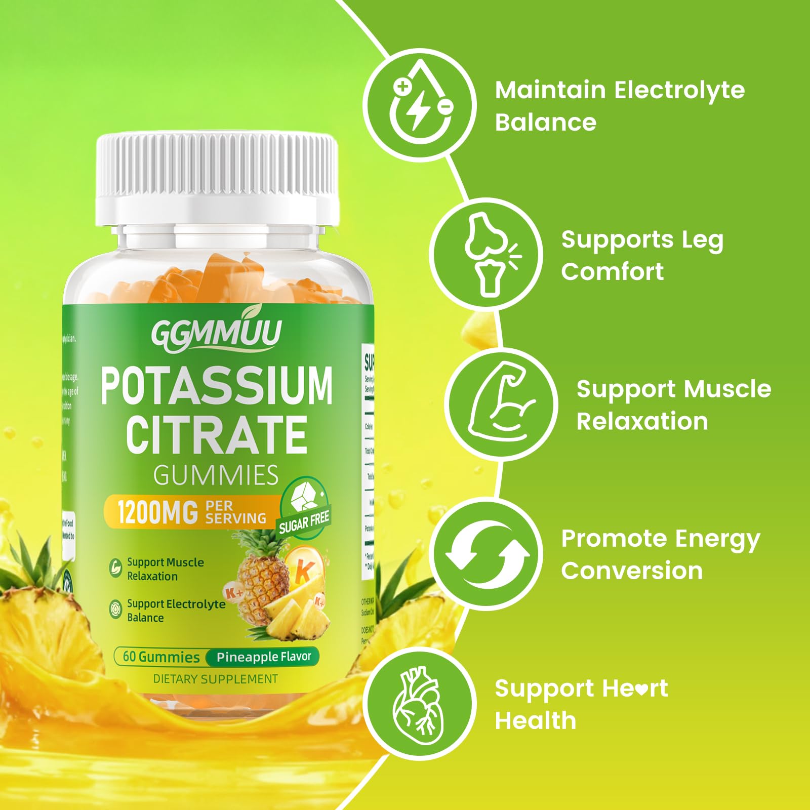 GGMMUU Potasio Citrato Gominolas, frasco: textura masticable agradable para adultos y niños.