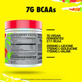 Ghost BCAA Powder con Astragin, etiqueta transparente y sabor Redberry para absorción.