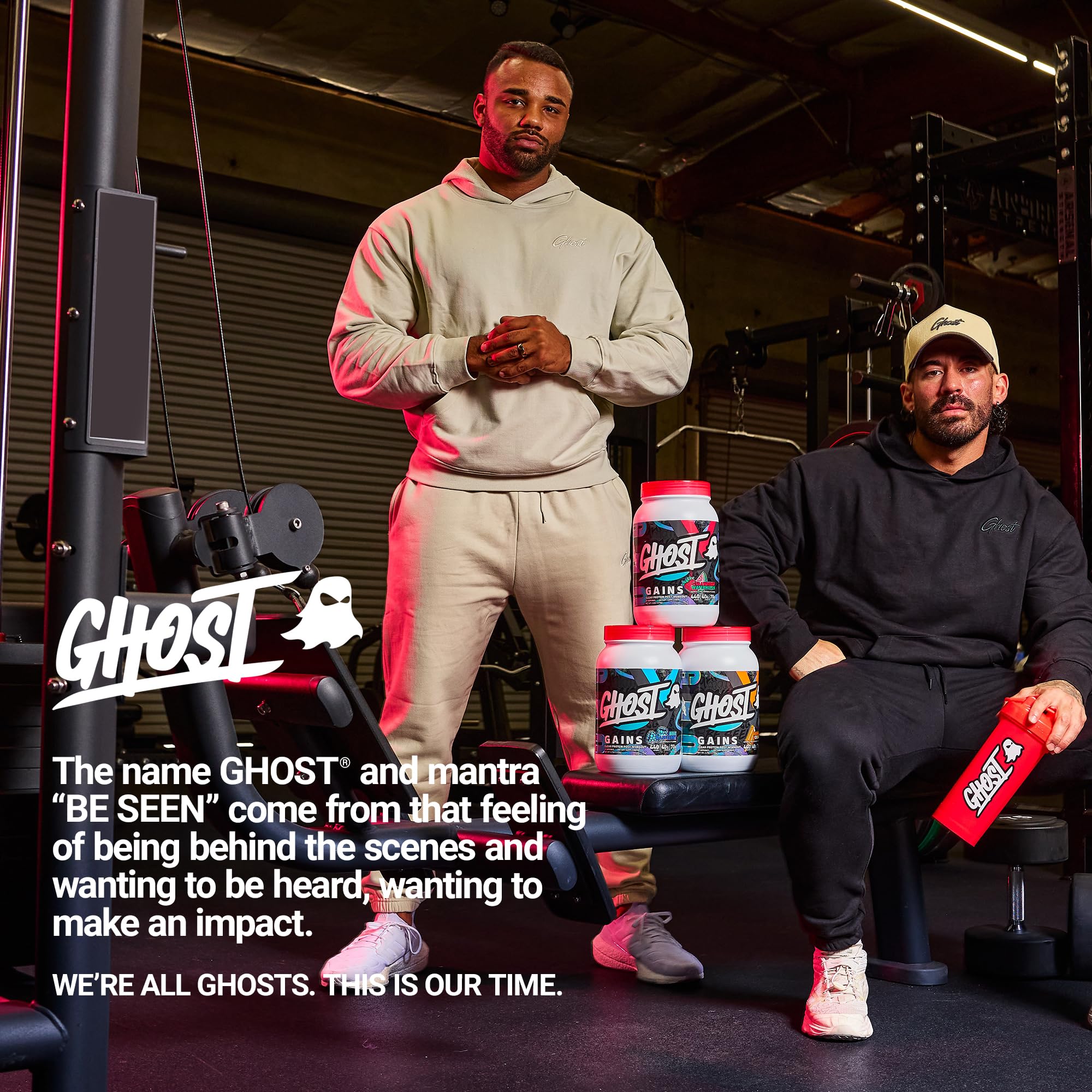 Primer plano de ingredientes Ghost Clear Gains revela transparencia de etiqueta