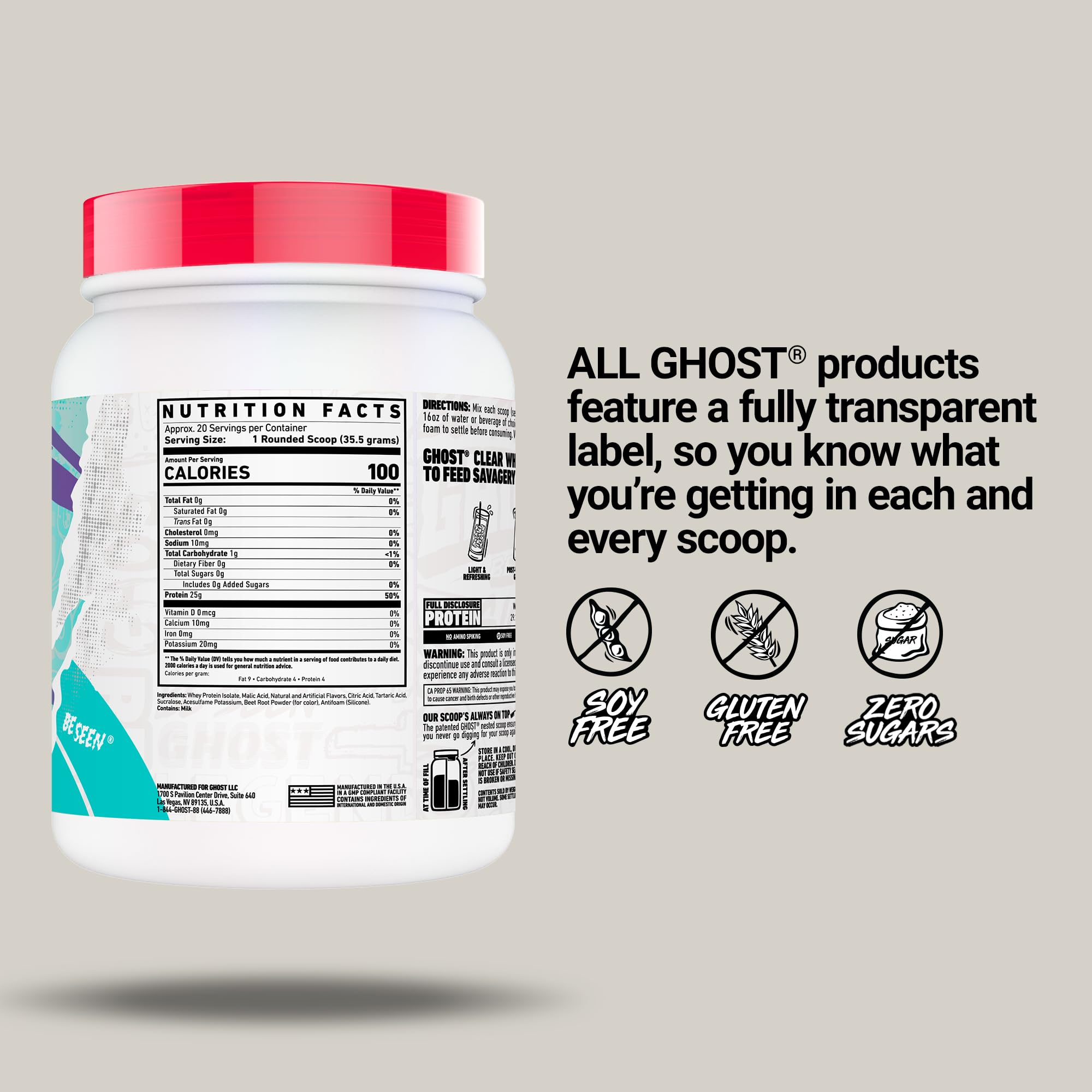 GHOST Clear Whey Isolate bebida post-entreno en vaso frío