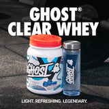 Etiqueta transparente de GHOST Clear Whey Isolate con dosis detallada