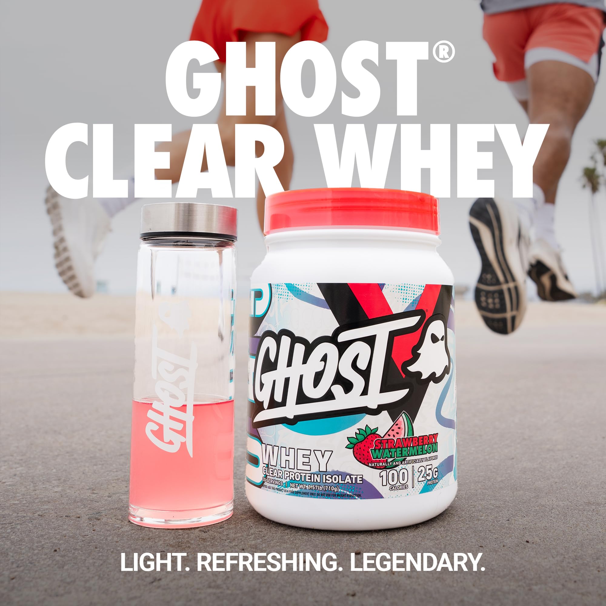 GHOST Clear Whey Isolate sabor fresa-sandia en bebida refrescante