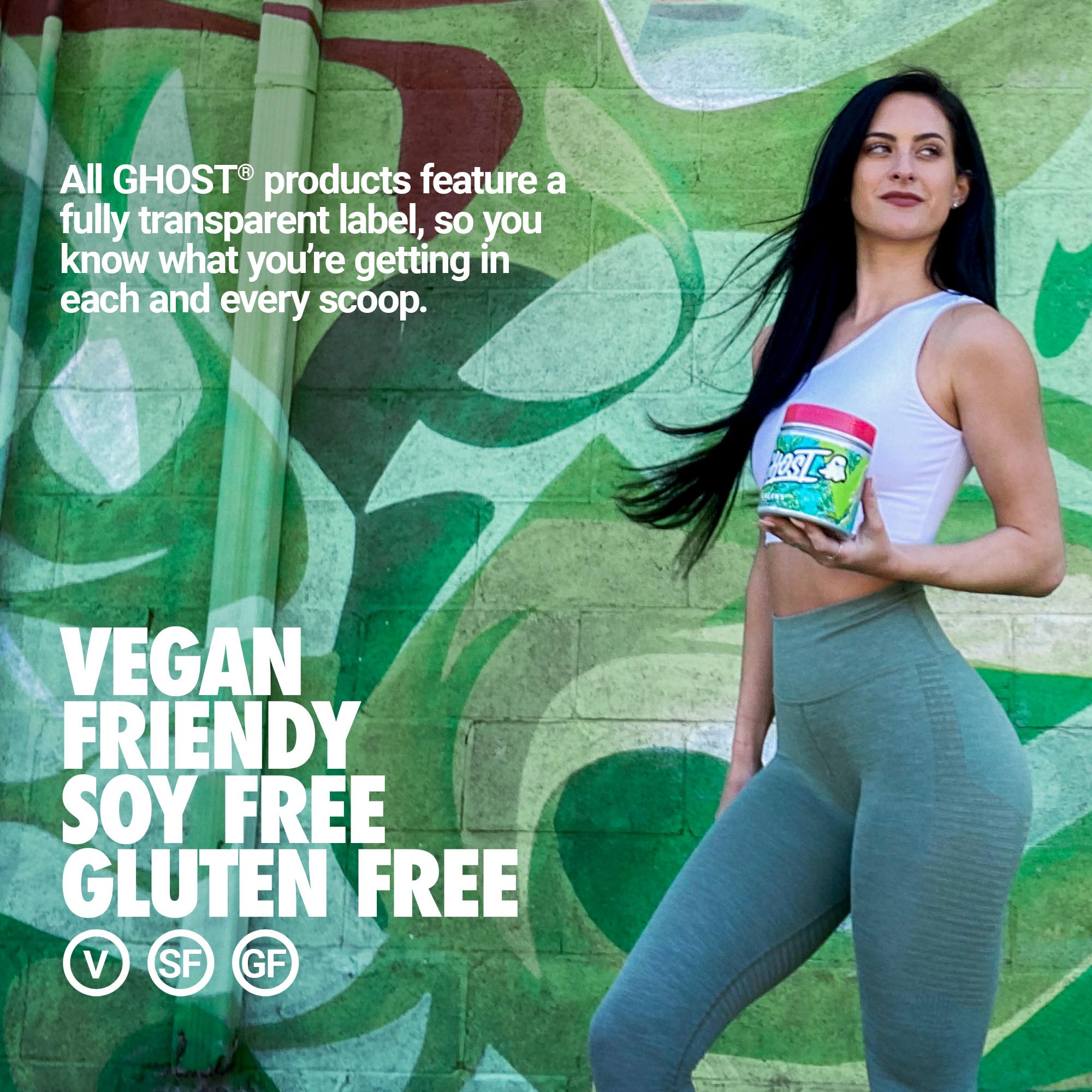 GHOST Greens lata abierta, muestra producto listo para uso diario.