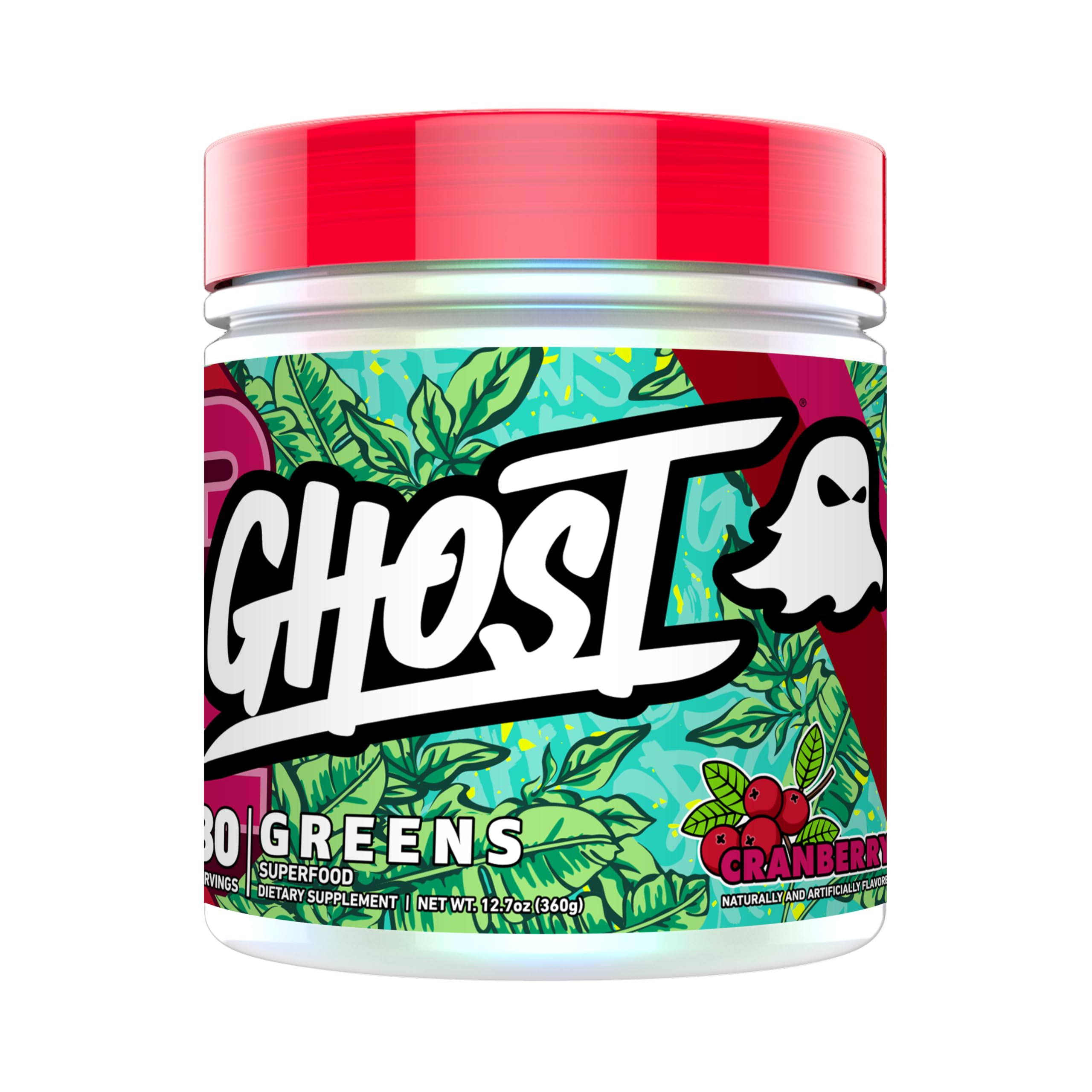 GHOST Greens en tubo de polvo con sabor a arándano rojo para energía diaria