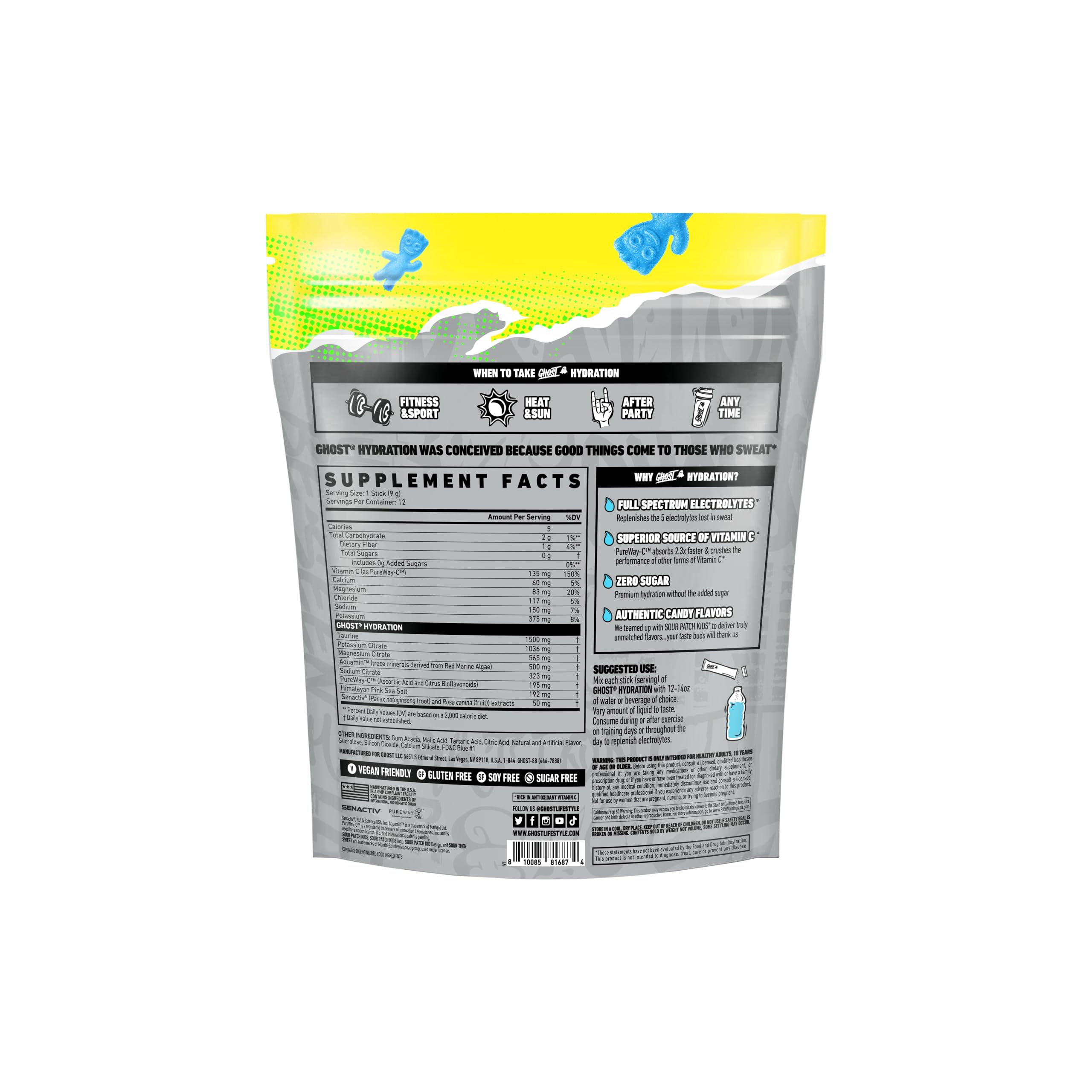 GHOST Hidratación: bebida preparada en agua, sabor frambuesa azul, perfecta para entrenamientos y días activos