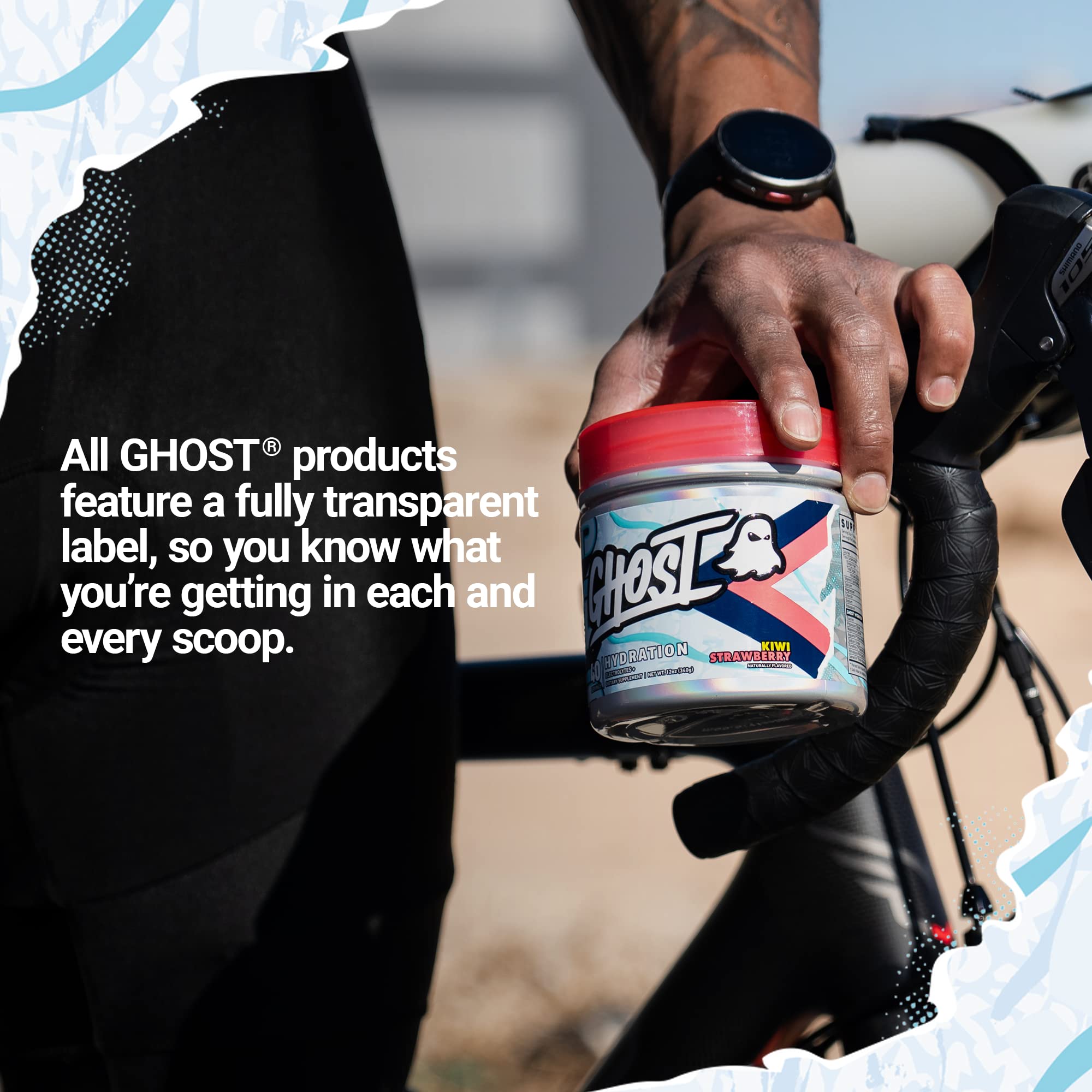 GHOST Hydration Kiwi Strawberry botella deportiva para uso en movimiento