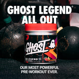 Etiqueta transparente de GHOST Legend All Out Strawbango con dosis claras.