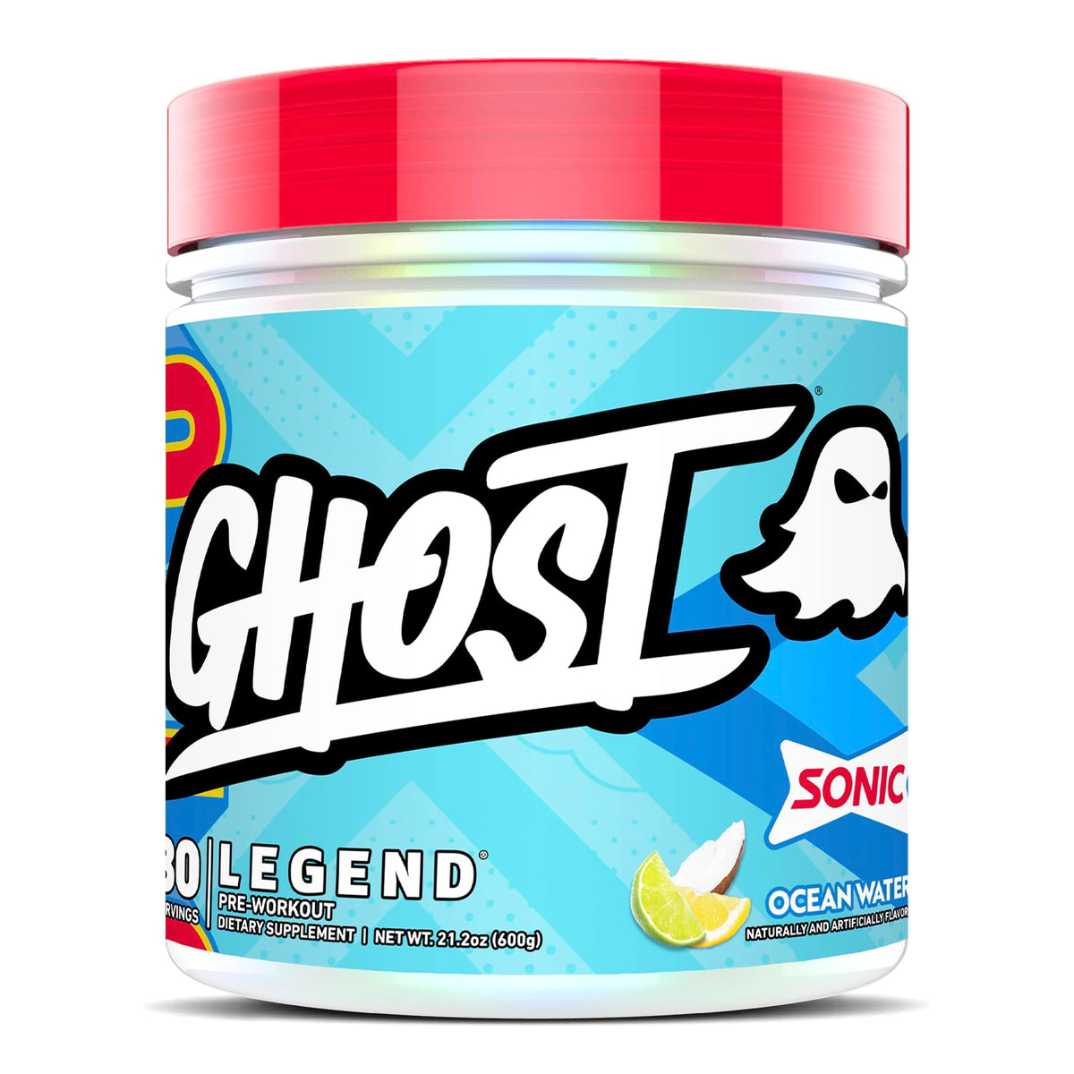 GHOST Legend Pre-entrenamiento en bote con sabor océano Sonic para energía sostenida
