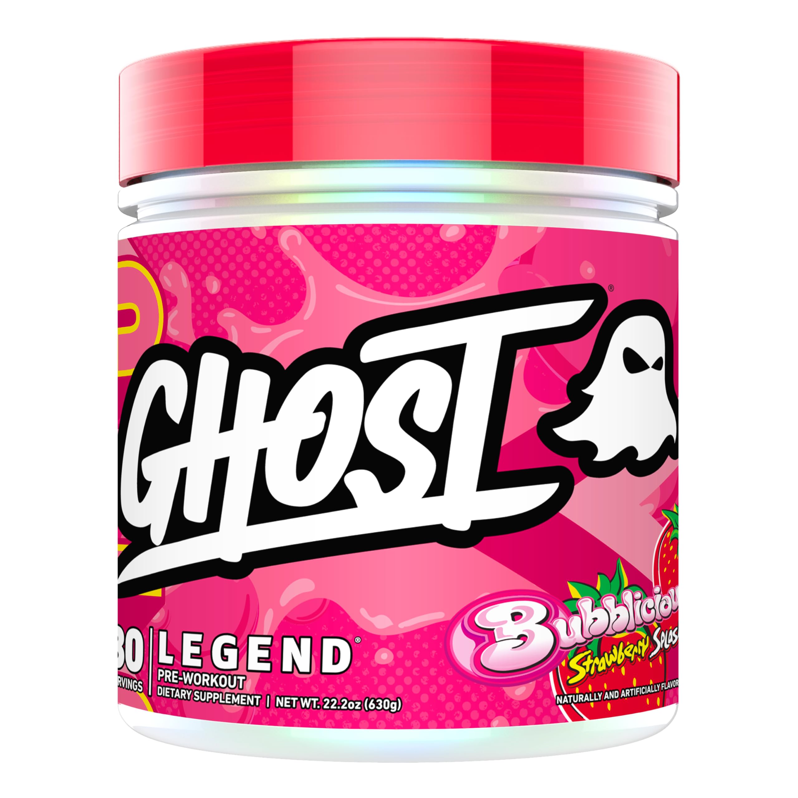 GHOST Legend Pre-entrenamiento, sabor fresa burbujeante, energía y enfoque para entrenamientos intensos