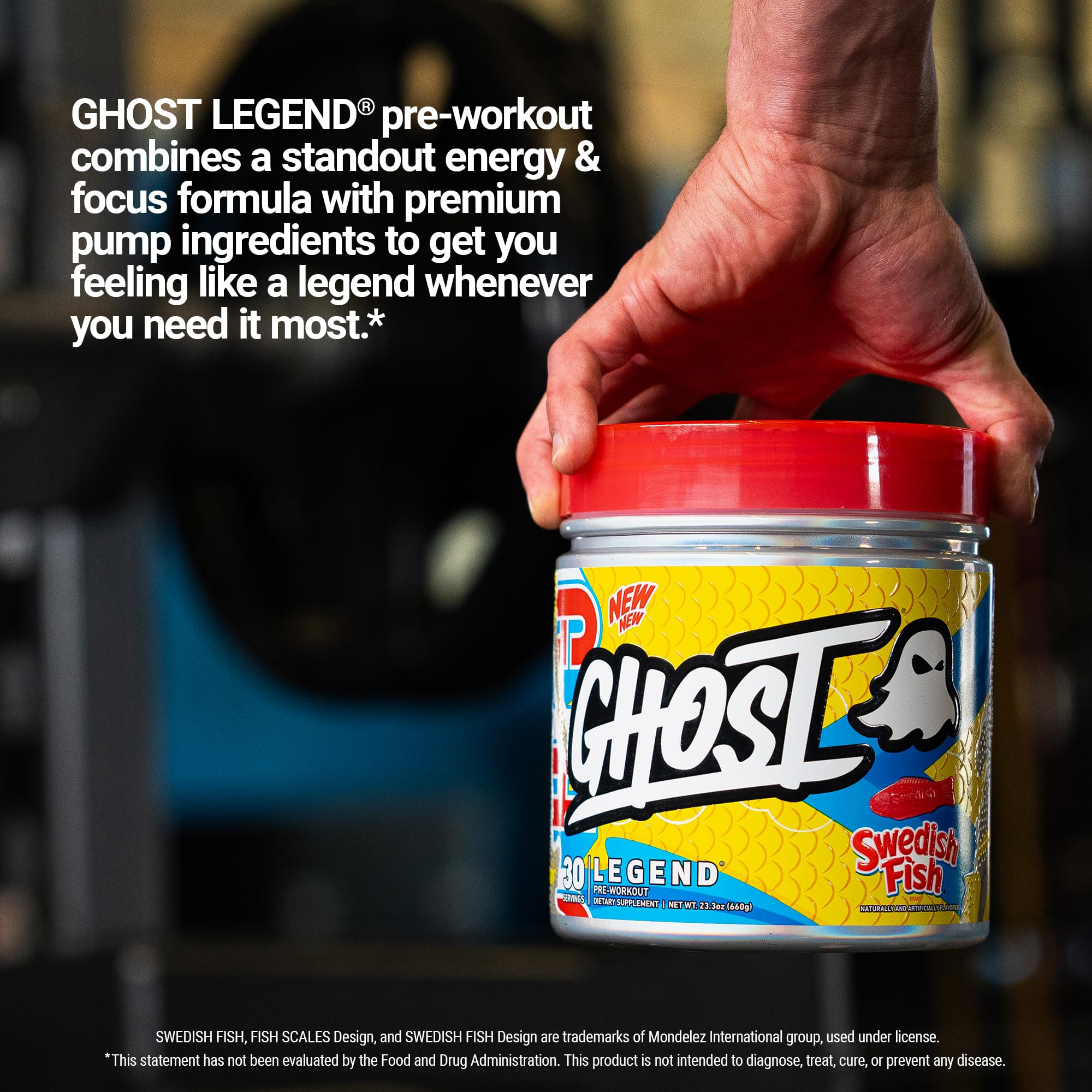 GHOST Legend sabor ositos suecos y opción vegana para pre-entrenamiento diario.