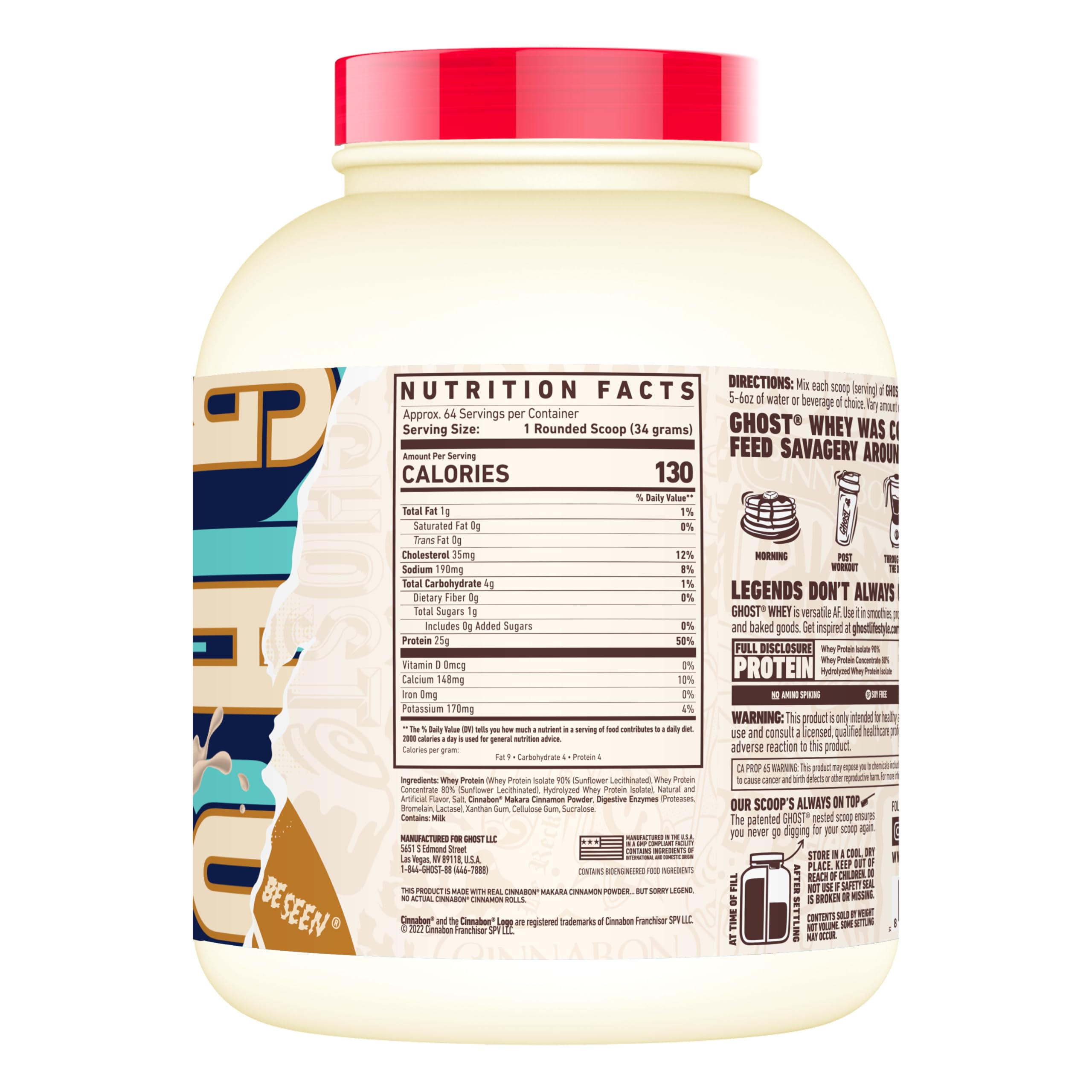 GHOST Whey Cinnabon batido cremoso sabor canela para post-entrenamiento