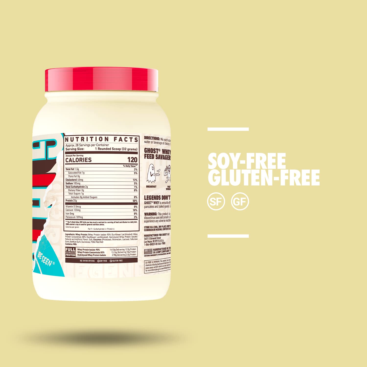 GHOST Whey Fruity Cereal Milk, etiqueta transparente, sin mezclas ocultas