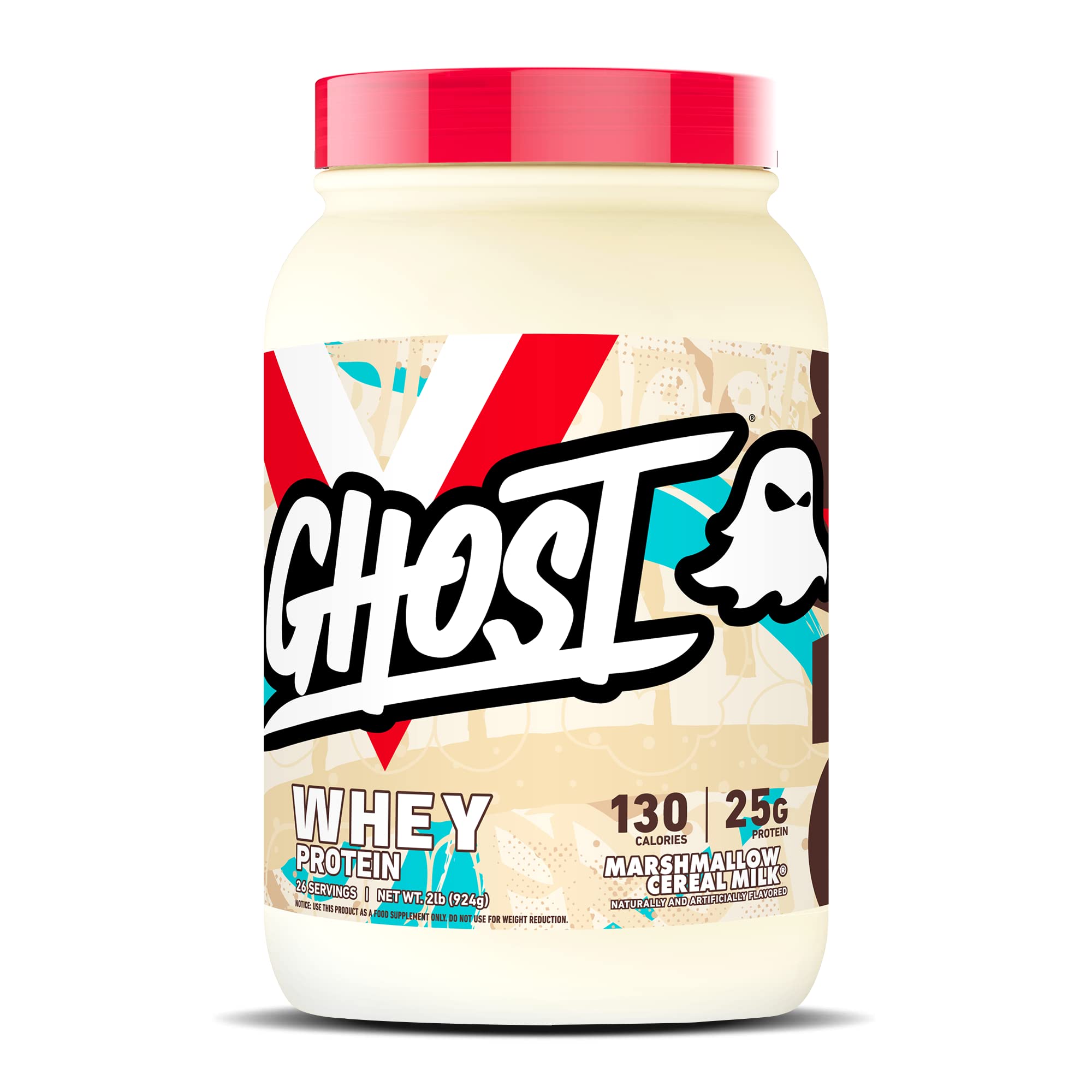 GHOST Whey Marshmallow Cereal Milk, lata 2 lb, ideal para batidos cremosos.